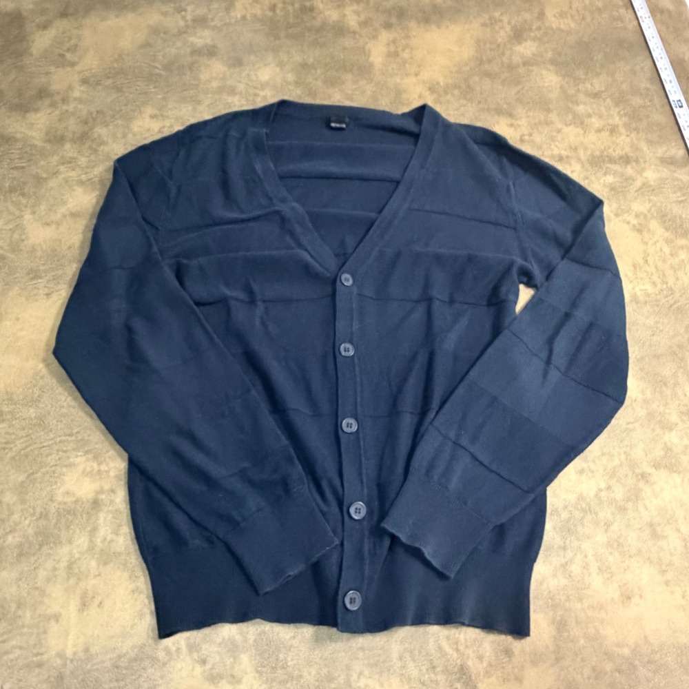 H&M Cardigan Sweater Mens Size M Navy Blue V-Neck Button Front Cotton 5503